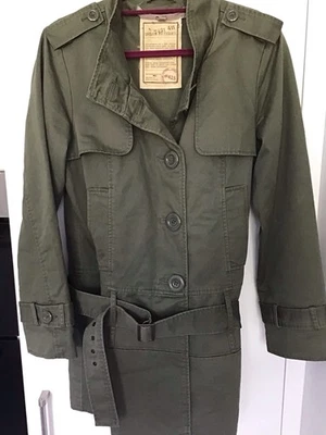 Trench coat Oasis Urban Fatigues Uk14 verde cáqui lavado 100% algodão - Imagem 1 de 4