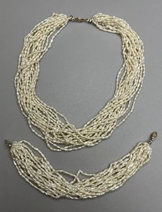 Beautiful Fine 14K Yellow Gold Fresh Water Pearl Multi Strand Necklace Bracelet - Picture 1 of 7