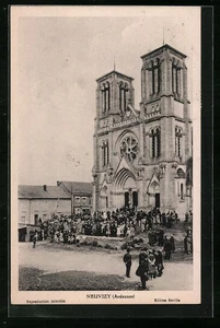 CPA Neuvizy, Gläubige vor dem Eingang der Doppelturmkirche - Picture 1 of 2