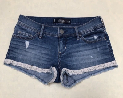 Hollister Denim Shorts Womens Size 1 W25 Medium Wash Short Short Lace EUC - Image 1 of 4