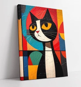 ABSTRACTO GATO NEGRO COLORIDO ESTILO KANDINSKY DECORACIÓN LIENZO ARTE DE PARED IMPRESIÓN DE IMAGEN - Imagen 1 de 2