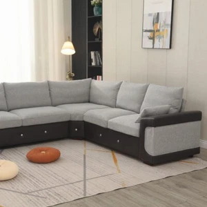 New Amara Corner Sofa Jumbo Cord Suite Set Footstool 3 2 Seater Grey - Picture 1 of 114