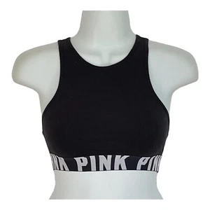 Victoria’s Secret PINK Crop Haut Court Black Sports Athletic Bra XS /TP - Picture 1 of 5