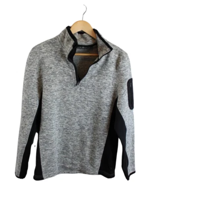 Beverly Hills Polo Mens M Gray Black 1/4 Zip Thick Warm Fleece Classic Pullover - Image 1 of 4