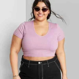 Wild Fable Women's Short Sleeve Fitted Seamless V-Neck T-Shirt Mauve Size XXL - Picture 1 of 8