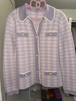 Cárdigan de lana Miu Miu $2100 lavanda estilo elegante IT 38 Foto 1 de 4