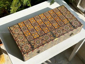 2x Handmade Backgammon Board Set Vintage Antique Chess Table Wood Pieces Game - Picture 1 of 2