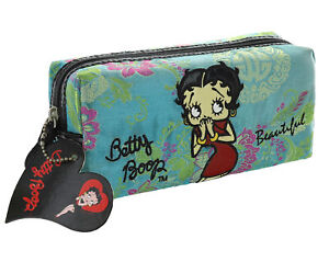 Betty Boop Zippered Makeup Accessory Bag Green Embossed Design Silk-Like Outer