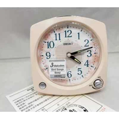 Seiko Alarm Clock QHP012 Bird Sounds snooze beep 3 melodies floral dial - Image 1 of 2