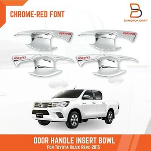 CHROME RED FONT 4 DOORS HANDLE INSERT BOWL CUP TRIM FOR TOYOTA HILUX REVO 15-23 - Picture 1 of 6
