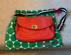 BODEN RED LEATHER BAG WITH NAVY STRIPED STRAP LARGE