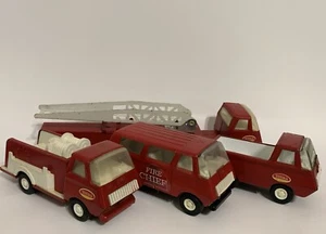 Vintage Lot of 4 TONKA Fire Truck Engine Ladder Fire Chief Van Mini Pumper - Picture 1 of 21
