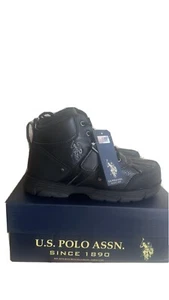 US POLO ASSN Kedge Kids Ankle Black Faux Leather Boots Shoes - Sizes 3 M- NEW - Picture 1 of 5
