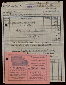 España - Recadero - 1932 - Etiqueta "Andrés Cañellas - Recadero en Auto camión.. - Imagen 1 de 1