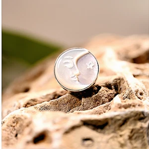 Anillo Natural Madreperla Cara Luna Plata Esterlina Tallado a Mano Joyería Regalo - Imagen 1 de 7