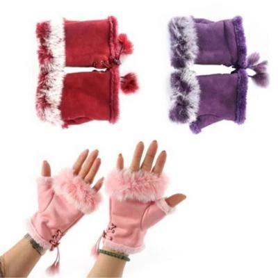 Warm Thicken Winter Mittens Gloves Faux Rabbit Hair Gloves Half Finger FB - Image 1 of 4
