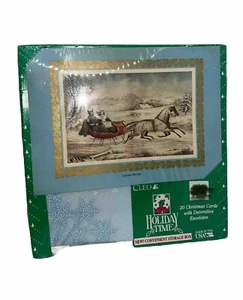 Vintage Currier and Ives Weihnachtskarten, The Road Winter Schlittenfahrt Box von 20 - Bild 1 von 5
