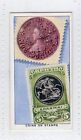 Cigarette Card featuring Postage stamp. Stamps featuring coins