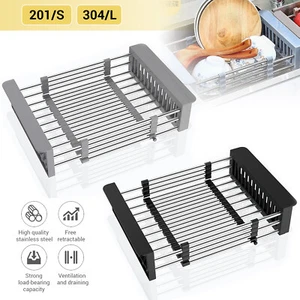 Stainless Steel Extendable Dish Rack Kitchen Sink Rack Telescopic Drainer Tool - Picture 1 of 20