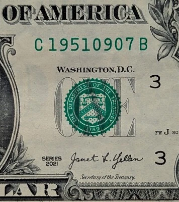 2021 $1 bill fancy serial, birthday date note September 07, 1951  C 19510907 B - Image 1 of 3
