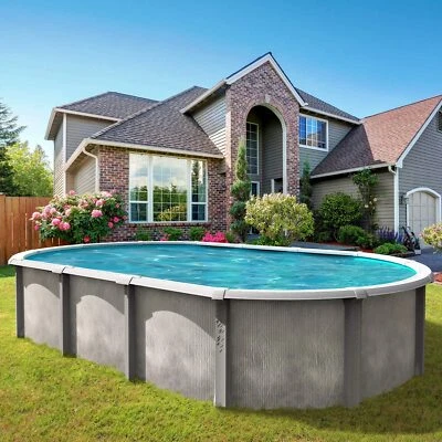 Pool  7,3 x 3,60 x 1,35m oval Anthrazit Stahlwand breiter Handlauf Schwimmbecken - Bild 1 von 4