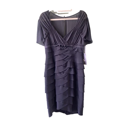 Adrianna Papell Dress Womens Size 12 Formal Evening Gown Black Tiered Stretchy - Image 1 of 4