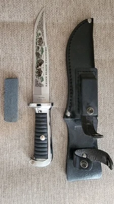1970's Original Bowie Knife with Leather Sheeth and sharpening Stone BEAUTIFUL - Image 1 of 3