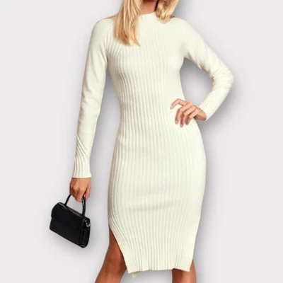 NWT. Lulus Snuggle Party Ivory Mock Neck Midi Sweater Dress Size XS - Image 1 of 4