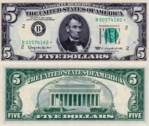 ✯  VERY RARE 1963 UNCIRCULATED $5 FIVE DOLLAR BILL FEDERAL RESERVE STAR NOTE ✯ - Picture 1 of 7