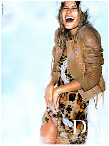PRINT AD 2002 Christian Dior Y2K moda abito stampa bagnata modello Gisele Bundchen
