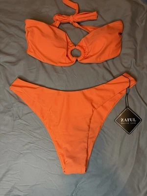 ZAFUL NATACIÓN 2 piezas BIKINI SUITE PIERNA ALTA TALLA-6 TAZAS EXTRAÍBLES NARANJA NUEVO Foto 1 de 4