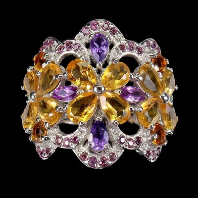 Anello in argento sterling 925 pera citrino 5x4 mm ametista smeraldo gemma... - Immagine 1 di 4