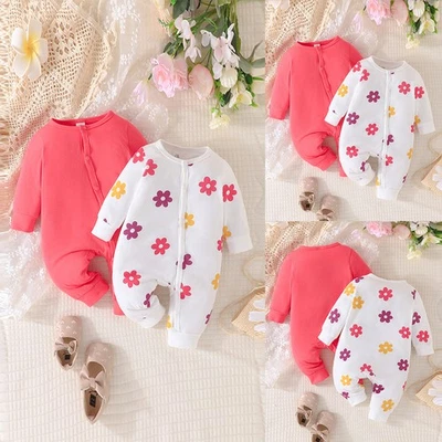 2PCS Newborn Baby Girls Floral Bodysuit Jumpsuit Romper Pants Outfit Clothes Set - Image 1 of 4
