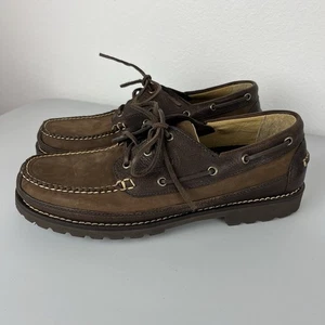 LL Bean Mens 11.5 D Allagash Mocs Handsewn Genuine Leather 3 Eye Brown - Picture 1 of 9