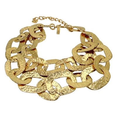 Oscar De La Renta 22k Gold Plated Hammered Chain Link Statement Collar Necklace - Image 1 of 4
