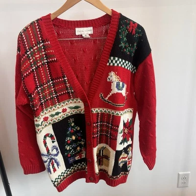 Suéter de Navidad Esquina Informal De Colección Para Mujer Pequeño Casa de Campo Abuela Cabincore Cuadros Foto 1 de 4