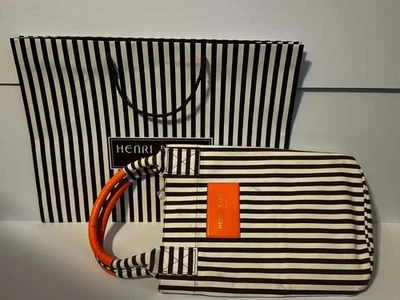 HENRI BENDEL - RETIRED - STRIPE CANVAS CORAL LARGE TOTE  *NWOT IN RETAIL BAG* - Image 1 of 4