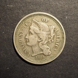1866 3 CENT NICKEL - **NICE COIN!** - FREE SHIPPING M8543 - Picture 1 of 2