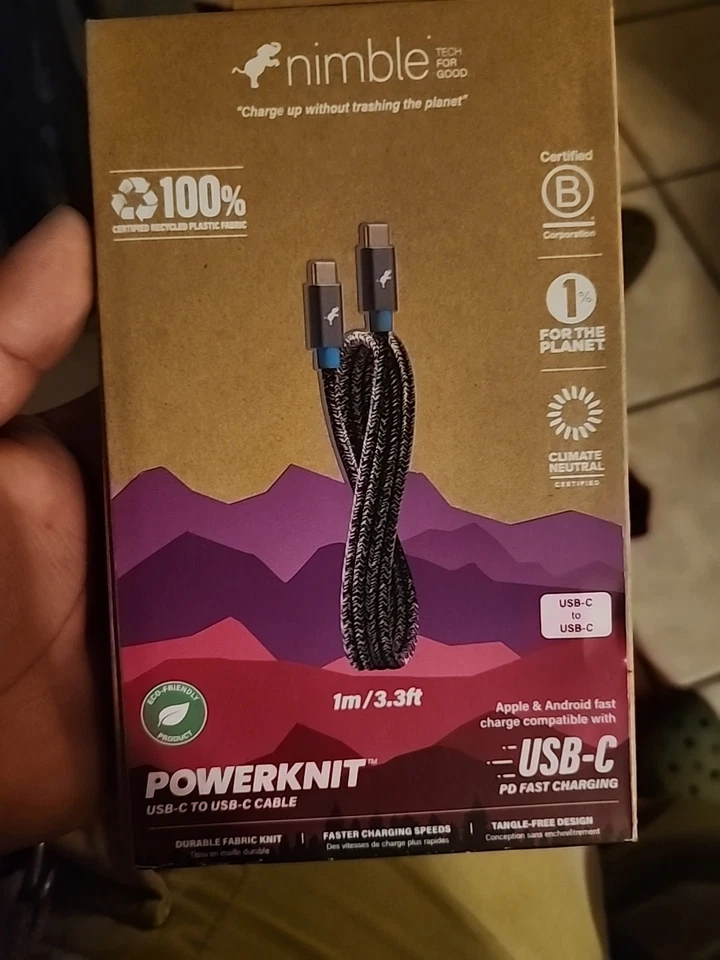 Nimble Powerknit USB-c to USB-C Cable 3.3 Ft for iPhone/Android -GRAY -BRAND NEW - Image 1 of 1