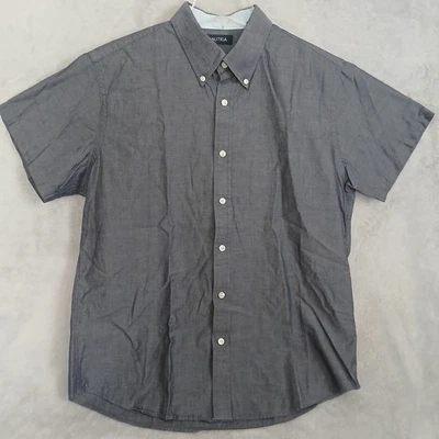 NAUTICA Youth Boys Size 16 Button Down Shirt Blue Short Sleeve Casual Cotton - Image 1 of 4