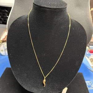 18k Yellow Gold Chain Necklace Cornicello Lucky Horn Brand New Lobster Clasp 750 - Picture 1 of 22