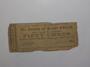 Civil War Confederate 1862 50 Cents Note The County Of Prince Edward Virginia  - Picture 1 of 2