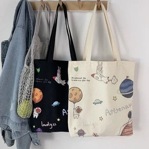 10 Colors Canvas Tote Bag Printed Large Underarm Bag Cute Storage Bags Travel - Picture 1 of 17