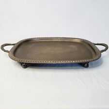 Vintage Waiters Tray Silver Plated Rectangle Footed Tarnished Etched    22”x 14”