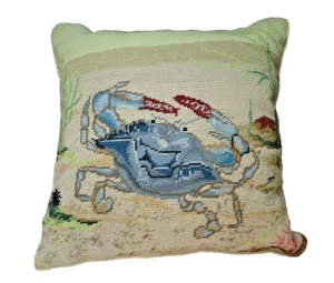 Cuscino completo punto ago lana granchio blu SCULLY & SCULLY quadrato 18" nuovo senza etichette - Foto 1 di 11