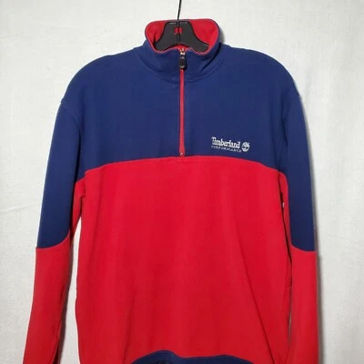 Timberland Performance 1/4 Zip Red And Blue Fleece Sweatshirt Jacket Men's Small - Image 1 of 4