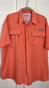 Men’s Columbia Vented PFG Size XL Hi-Vis Orange Short Sleeve Button Up Shirt