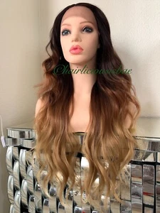 Golden Blonde Brown Black Wig Ombre Mix Wavy Layered Lace Front 26” Long - Picture 1 of 7