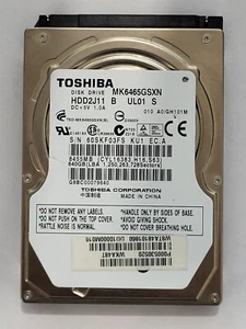 MK6465GSXN, Hdd code: HDD2J11 B UL S, FW: A0/GH101M, Toshiba 640Gb 2.5" SATA HDD - Picture 1 of 2