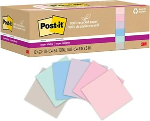 Post-it Recycled Super Sticky Notes 3" x 3" Wanderlust Pastels Collection 70 - Picture 1 of 3